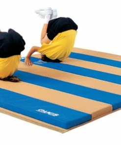UCS INC UCS Instructor Mat Multi-Layered, 4 X 4 Foot, 2-3/8 Inch Thick, Hook And Loop On 4 Ends, Blue/Tan