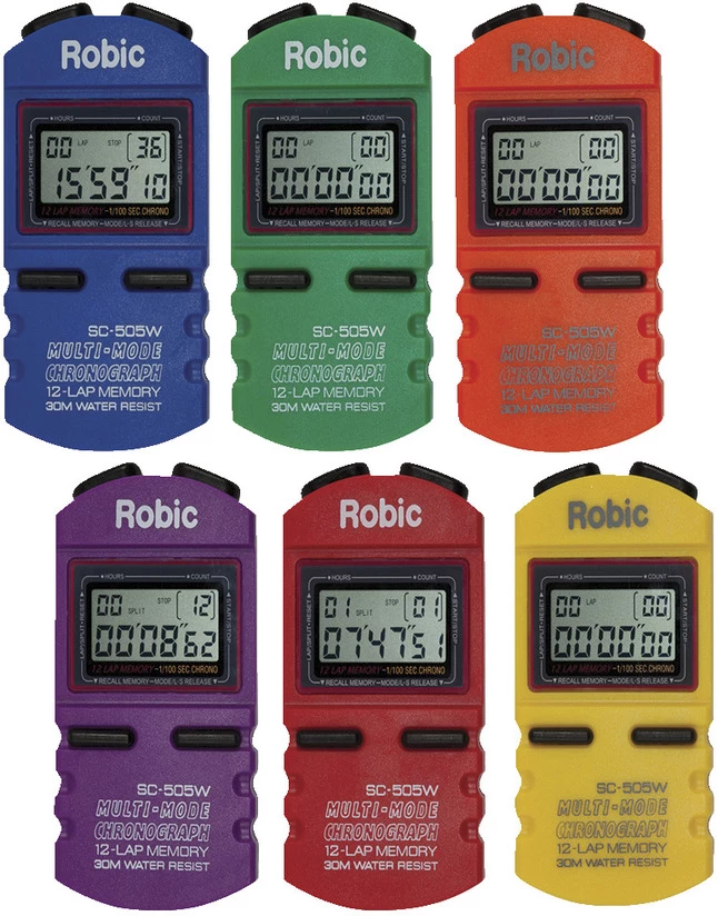 Robic SC-505W Multi-Mode Chronograph Stopwatches, 12 Lap Memory, Set Of 6 Colors 3 Robic SC-505W Multi-Mode Chronograph Stopwatches, 12 Lap Memory, Set Of 6 Colors