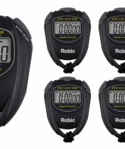Robic 2 Split Memory Water Resistant Stopwatch, Black, Set Of 7
