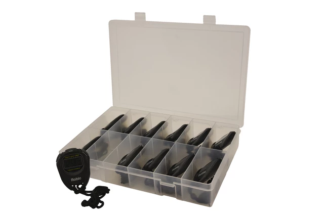 Robic 2 Split Memory Stopwatches, Pack Of 12 With Case 3 Robic 2 Split Memory Stopwatches, Pack Of 12 With Case
